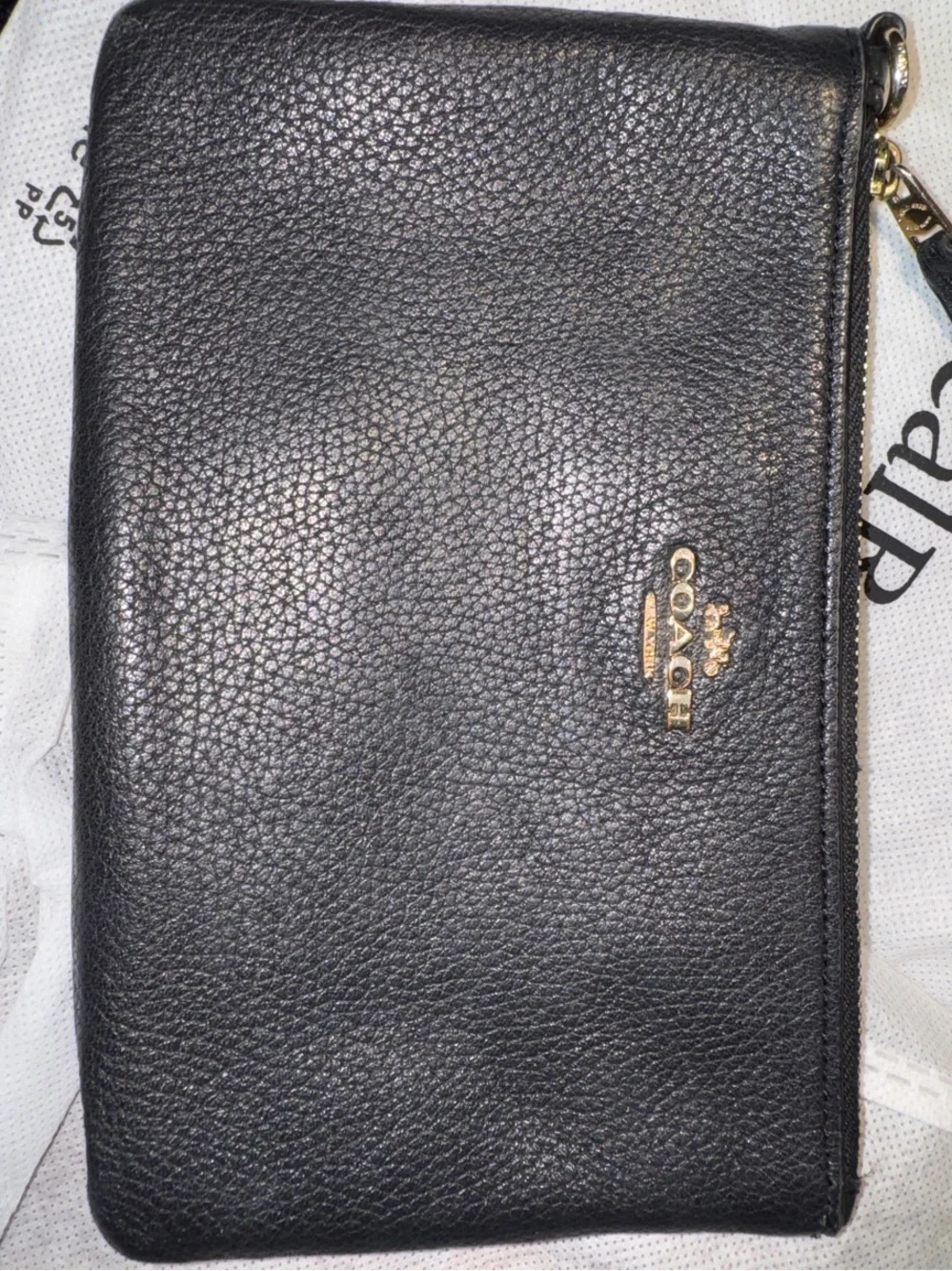 Coach Black Pebbled Leather Zip Wallet